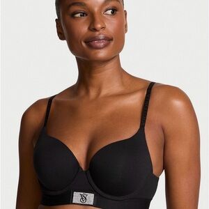 Victoria's Secret Shine Patch perfect shape Push Up Bra black 34D new with tags